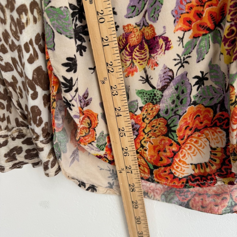 Pilcro Anthropologie Patchwork Shirt Leopard Floral Mixed Print XS Boho Eclectic - Picture 13 of 14